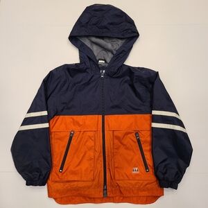Weathertamer Windbreaker Jacket Hooded Navy Blue Orange Colorblock Striped 8